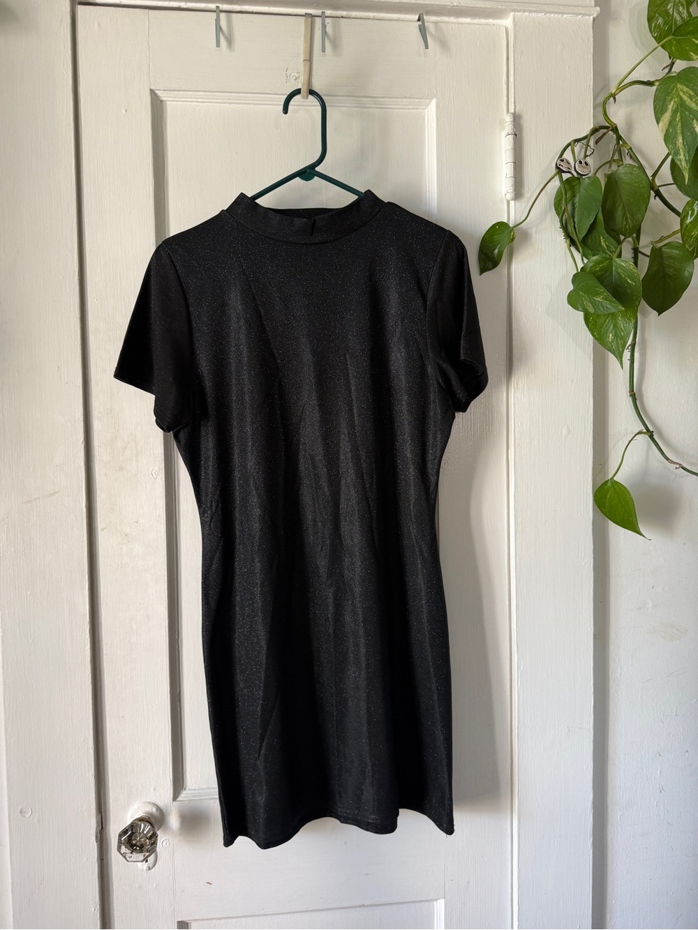 PrettyLittleThing Black Glitter Top dress with Mock Neck